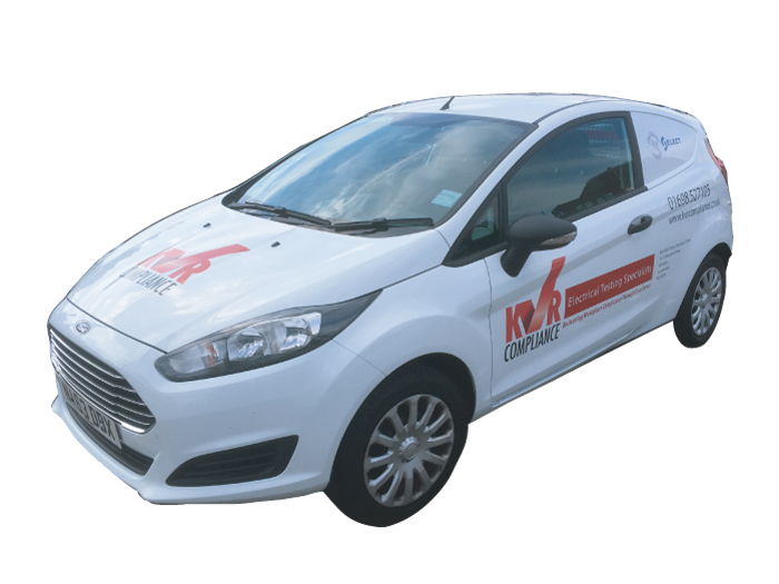 small white van with graphics with background removed to highlight effect