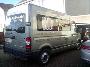 movano van with mcdonald flooring branding applied with black vinyl and digital prints
